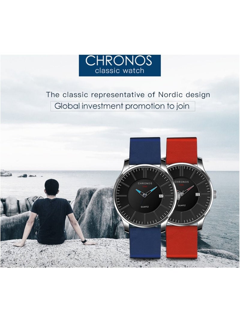 CHRONOS - Men's Analogue Quartz Watch with Leather Strap - Image 1