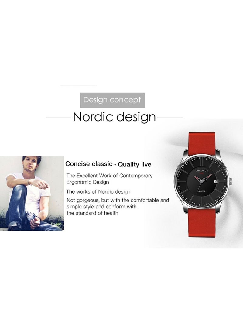 CHRONOS - Men's Analogue Quartz Watch with Leather Strap - Image 1