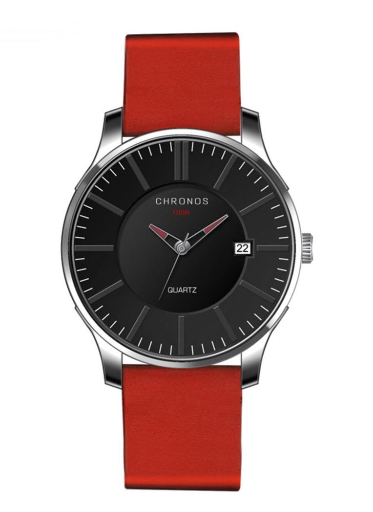CHRONOS - Men's Analogue Quartz Watch with Leather Strap - Image 1