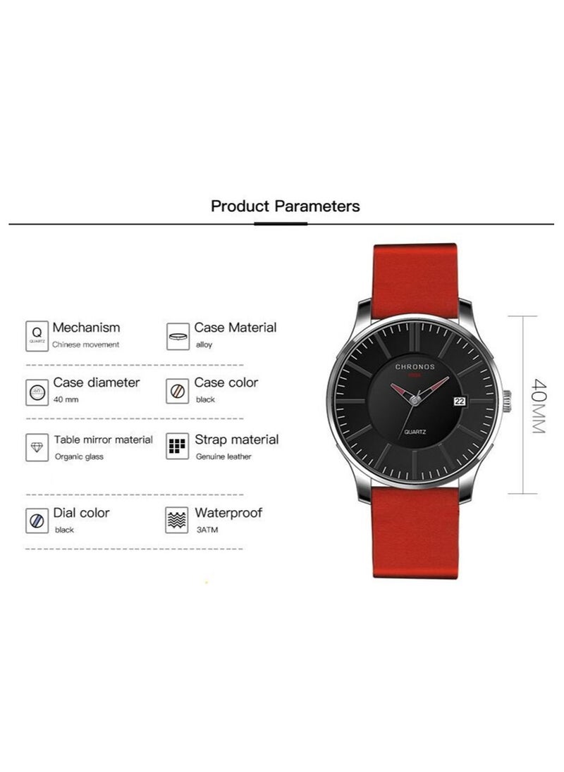 CHRONOS - Men's Analogue Quartz Watch with Leather Strap - Image 1