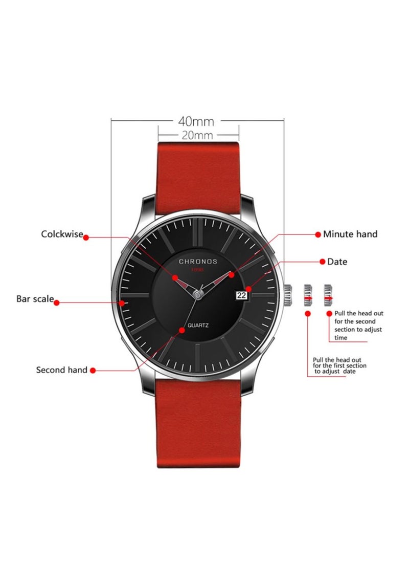 CHRONOS - Men's Analogue Quartz Watch with Leather Strap - Image 1