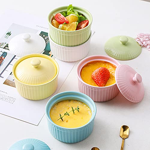 KisSealed 4 oz Ramekins, Porcelain Ramekin with Lid, Set of 5 Assorted Colors Ramekin Bowls, Ramekins for Creme Brulee Oven Safe, Dishwasher Safe - Image 1