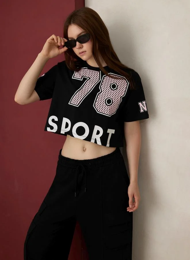 OUTZIDR Black Graphic Boxy Crop T-Shirt - 100% Cotton