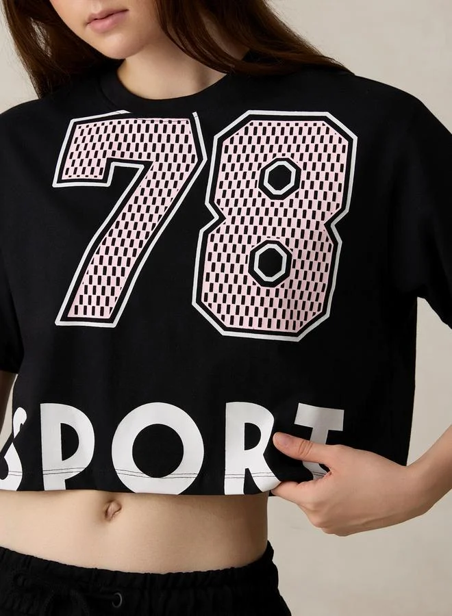 OUTZIDR Black Graphic Boxy Crop T-Shirt - 100% Cotton