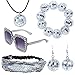 Ujuuu 5 Pieces 1970s Disco Accessories Disco Set Ball Earrings Necklace Bracelet Bling Headband and Sunglasses for Women - Image 3