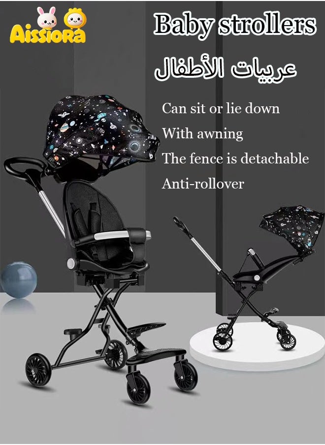 آيسيورا - عربة أطفال عربة سفر عربة أطفال صغار مقعد عربة أطفال مع مظلة شمس يمكن الجلوس أو الاستلقاء عجلات مقاومة للتآكل خفيفة الوزن قابلة للطي - Image 1