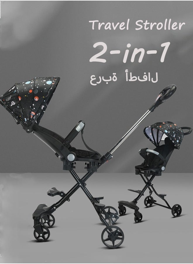 آيسيورا - عربة أطفال عربة سفر عربة أطفال صغار مقعد عربة أطفال مع مظلة شمس يمكن الجلوس أو الاستلقاء عجلات مقاومة للتآكل خفيفة الوزن قابلة للطي - Image 1