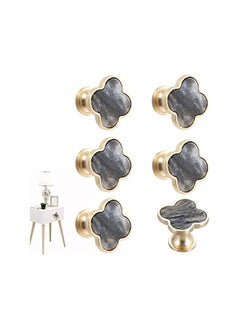 The Bros 6pcs Gold Color Bronze Alloy Knobs, Kitchen Cupboard Drawer Pulls Kitchen Wardrobe Furniture Handles (6pcs, Small Clover Marble Black, with Screws)  - Image 3