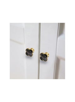 The Bros 6pcs Gold Color Bronze Alloy Knobs, Kitchen Cupboard Drawer Pulls Kitchen Wardrobe Furniture Handles (6pcs, Small Clover Marble Black, with Screws)  - Image 2