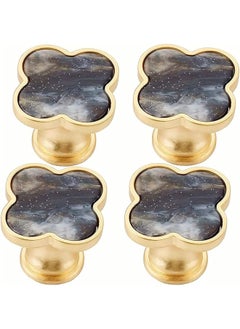 The Bros 6pcs Gold Color Bronze Alloy Knobs, Kitchen Cupboard Drawer Pulls Kitchen Wardrobe Furniture Handles (6pcs, Small Clover Marble Black, with Screws)  - Image 1