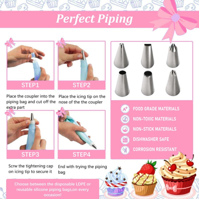 AKHMLEF Cake Decorating Kit,Piping Bags and Tips Set,Cake Decorating Supplies,Frosting Piping Kit,Cake Baking Supplies for Beginners (255PCS) - Image 4