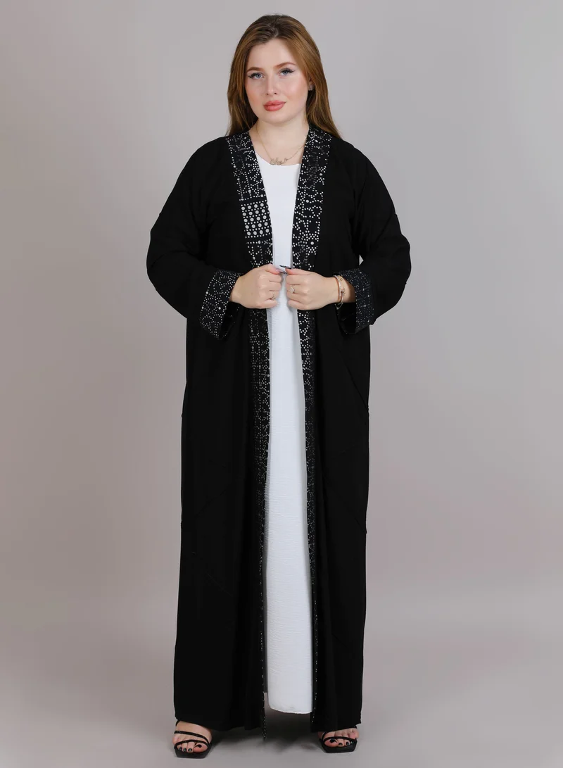 MSquare Fashion MSquare Fashion Black Korean Nida Embellished Open Abaya