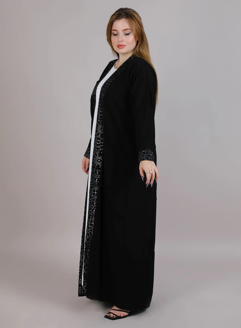MSquare Fashion MSquare Fashion Black Korean Nida Embellished Open Abaya