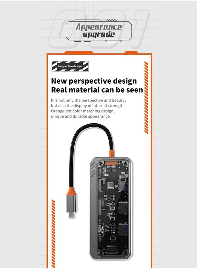 Generic - Transparent 10-in-1 USB C Hub, HDMI VGA Port, 1000M Network Interface, PD Fast Charging, USB 3.0, 3.5mm Audio Port, SD TF Card for PCs, Tablets and Mobile Phones - Image 1