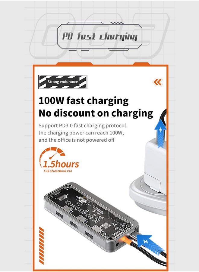 Generic - Transparent 10-in-1 USB C Hub, HDMI VGA Port, 1000M Network Interface, PD Fast Charging, USB 3.0, 3.5mm Audio Port, SD TF Card for PCs, Tablets and Mobile Phones - Image 1