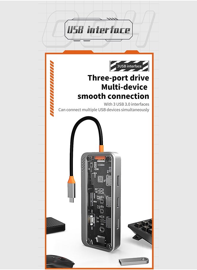 Generic - Transparent 10-in-1 USB C Hub, HDMI VGA Port, 1000M Network Interface, PD Fast Charging, USB 3.0, 3.5mm Audio Port, SD TF Card for PCs, Tablets and Mobile Phones - Image 1