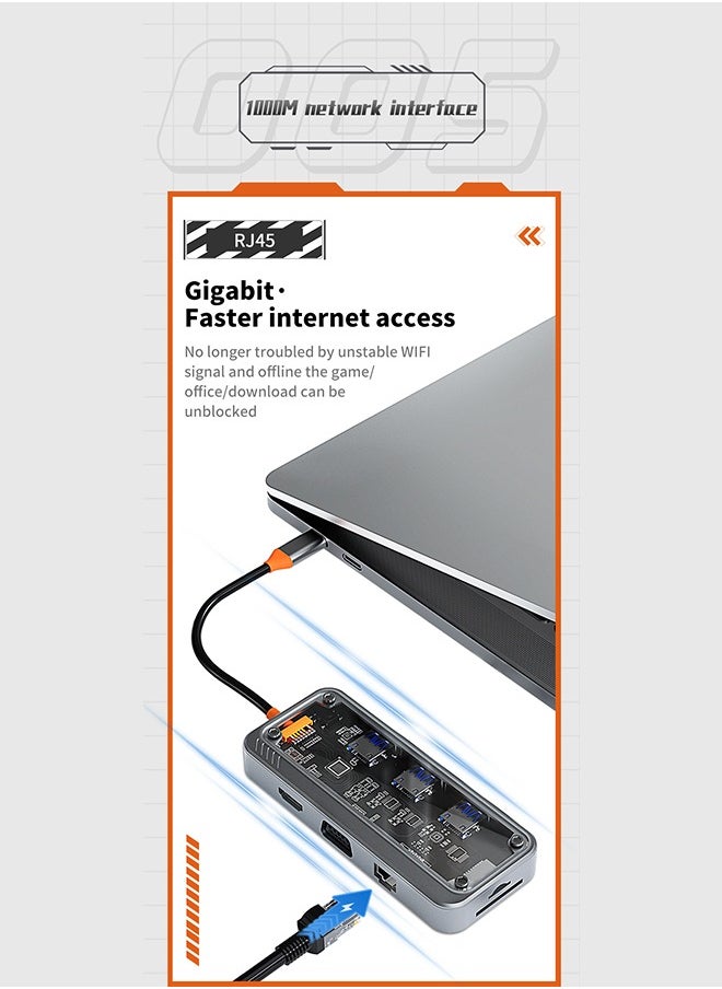 Generic - Transparent 10-in-1 USB C Hub, HDMI VGA Port, 1000M Network Interface, PD Fast Charging, USB 3.0, 3.5mm Audio Port, SD TF Card for PCs, Tablets and Mobile Phones - Image 1