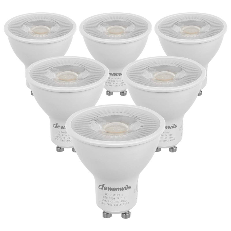 DEWENWILS 6-Pack GU10 LED Light Bulb, Dimmable 5000K Daylight GU10 Bulb Replacement for Track Lighting, 7W(50W Equivalent) LED Bulbs for Living Room, Kitchen Range Hood, Bathroom, 500LM - Image 1