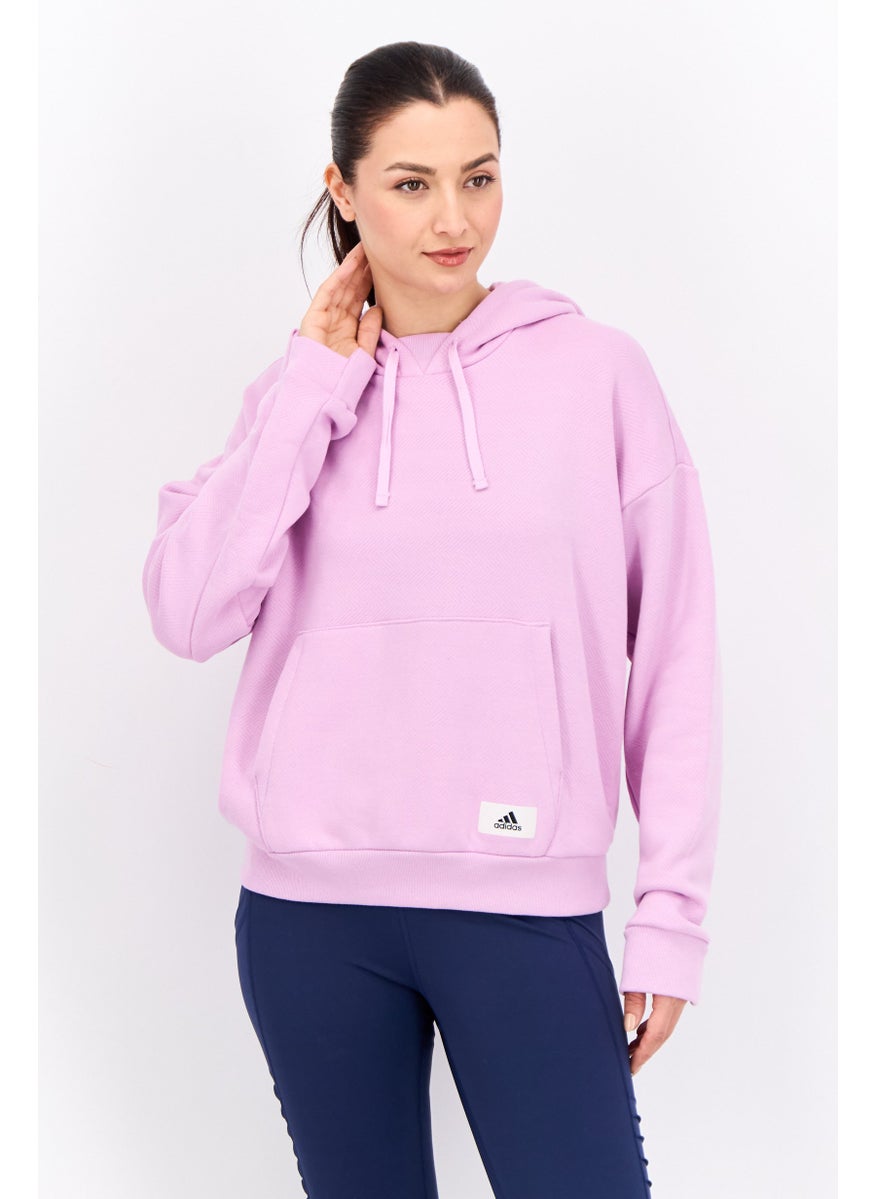 Adidas - Women Loose Fit Textured Outdoor Hoodie, Pink - Image 1