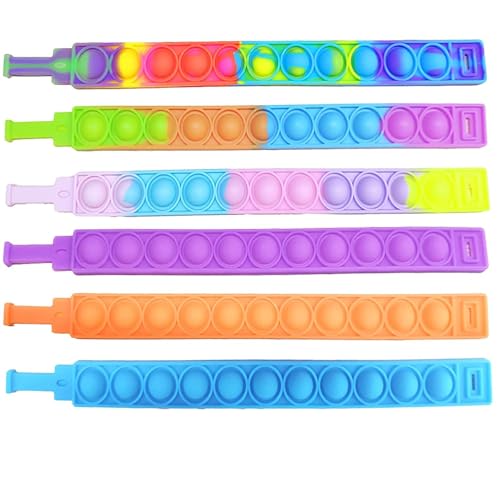 VGRASSP Pop It Fidget Sensory Toys, Stress Relief Silicone Pressure Relieving, Squeeze Novelty Return Gift, Friendship Band Children and Adults - Color As Per Stock (Hand Band - Pack of 6) - Image 2