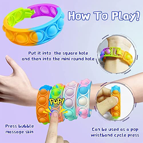 VGRASSP Pop It Fidget Sensory Toys, Stress Relief Silicone Pressure Relieving, Squeeze Novelty Return Gift, Friendship Band Children and Adults - Color As Per Stock (Hand Band - Pack of 6) - Image 4