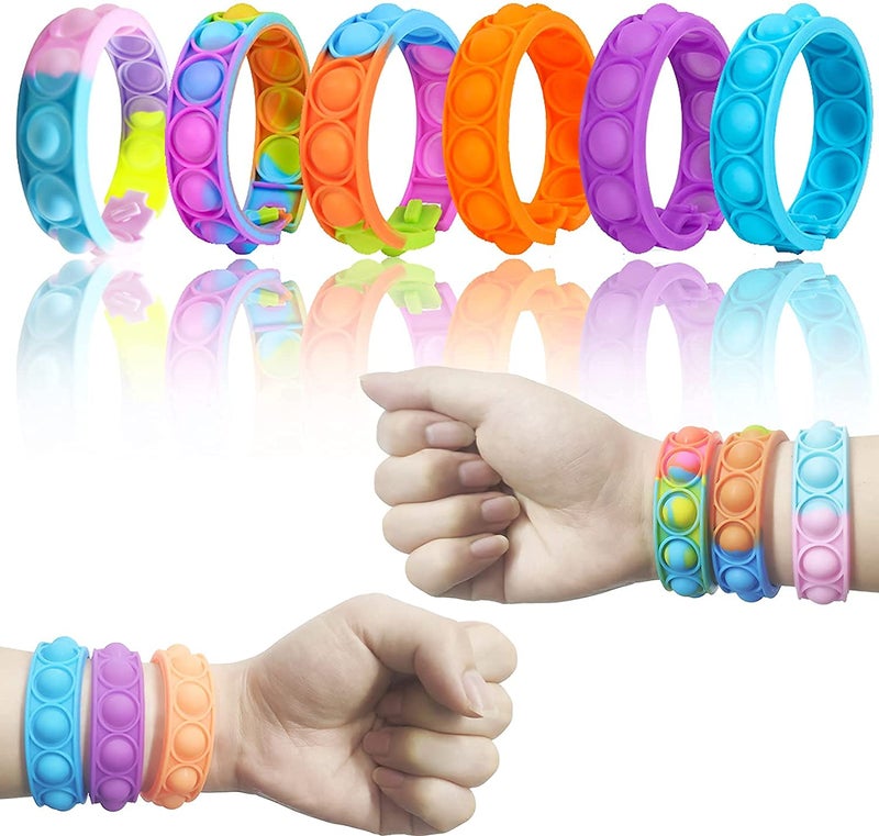 VGRASSP Pop It Fidget Sensory Toys, Stress Relief Silicone Pressure Relieving, Squeeze Novelty Return Gift, Friendship Band Children and Adults - Color As Per Stock (Hand Band - Pack of 6) - Image 1