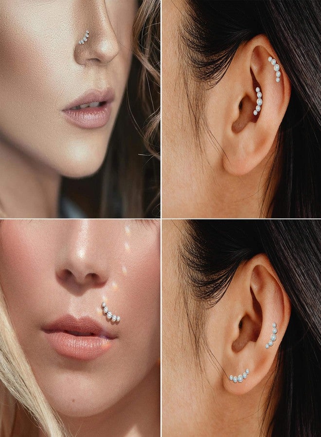 Lantine White Oapl Threadless Helix Piercing Jewelry Flat Back Stud Earrings Implant Grade F136 titanium Climber Cartilage Earring Lip Labret Medusa Tragus Inner Conch Piercing Stud 8mm - Image 2
