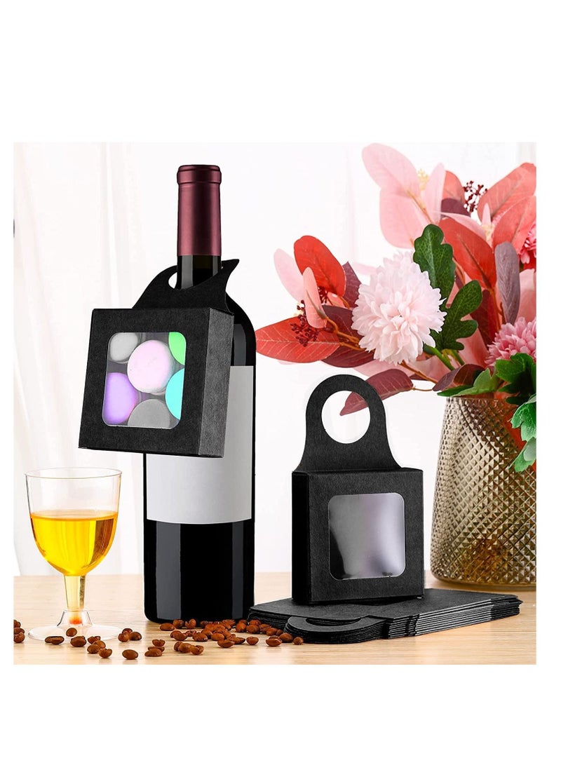 صندوق زجاجات نبيذ من ورق كرافت مكون من 25 قطعة مع نافذة معلقة وصناديق هدايا قابلة للطي للهدايا وزجاجات فارغة وديكور معلق باللون الأسود، 3.5 × 1.2 بوصة - Image 2