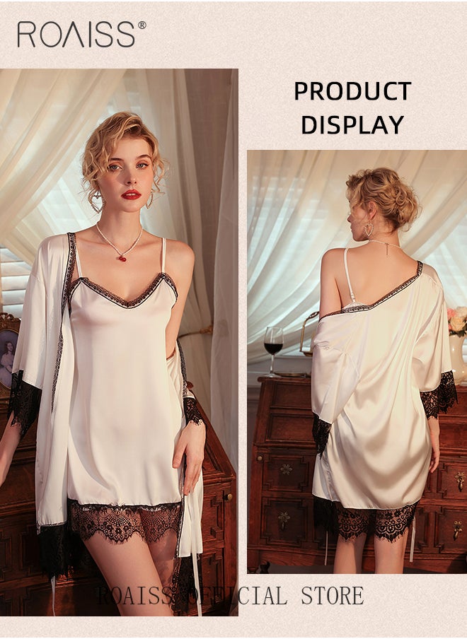 2Pcs Ice Silk Lace Pajamas for Women Suspender Nightdress and Pajama Robe Ladies High End Palace Style Spaghetti Straps Loungewear Summer Charming Romantic Home Wear - pzsku/ZDCA8C0EDB70BB141E563Z/45/_/1729306838/4109cba5-e59d-4246-9720-4b0e7cfb0585