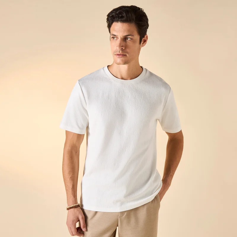 Iconic Iconic Textured T-shirt with Short Sleeves