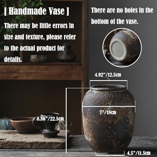 Denique Rustic Vase for Home Decor, Farmhouse Terracotta Vases, Large Ceramic Vase for Living Room Decor, Black Pottery Vase Large Clay Vase, Rustic Farmhouse Tabletop Decor(B-22cm) - Image 2