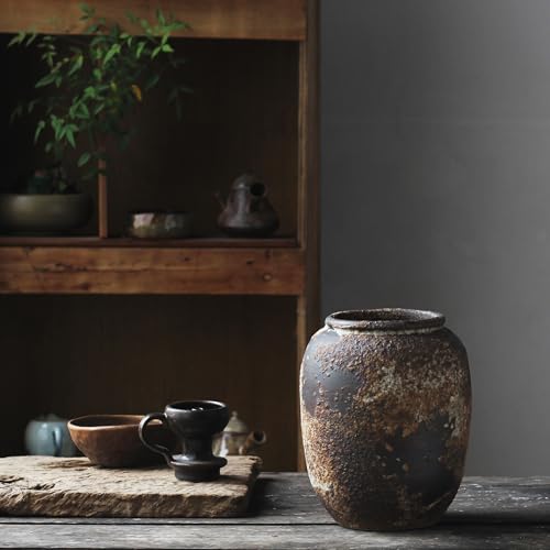 Denique Rustic Vase for Home Decor, Farmhouse Terracotta Vases, Large Ceramic Vase for Living Room Decor, Black Pottery Vase Large Clay Vase, Rustic Farmhouse Tabletop Decor(B-22cm) - Image 5