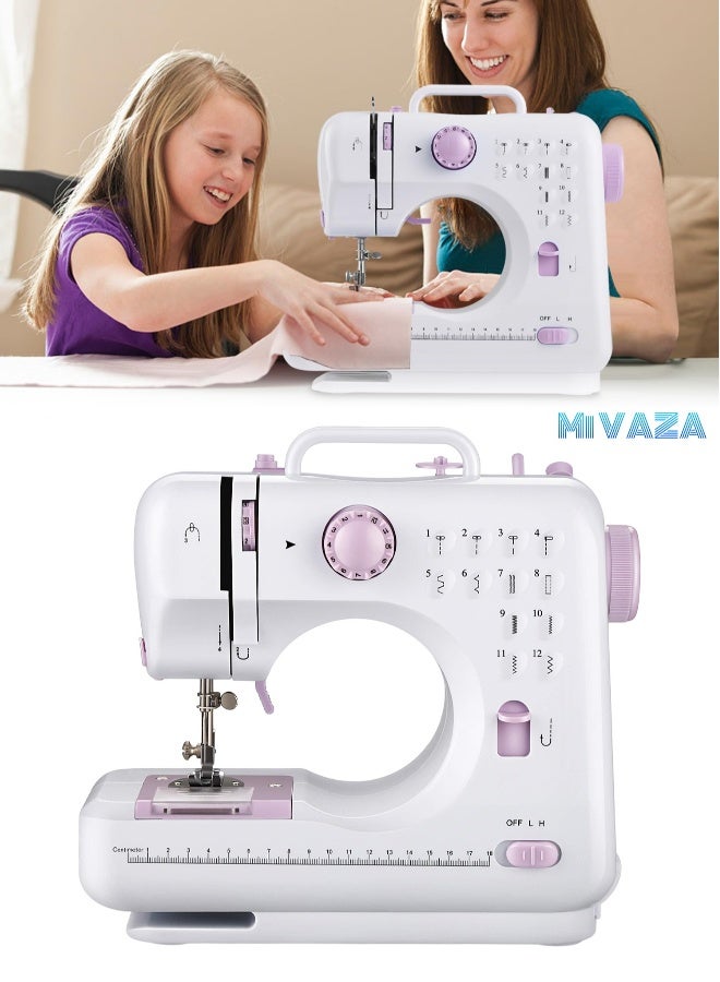 FLOWING 12-Stitch Electric Sewing Machine - Double Line and Double Speed - Portable Multifunctional Sewing Machine for Beginners and Kids - Image 1