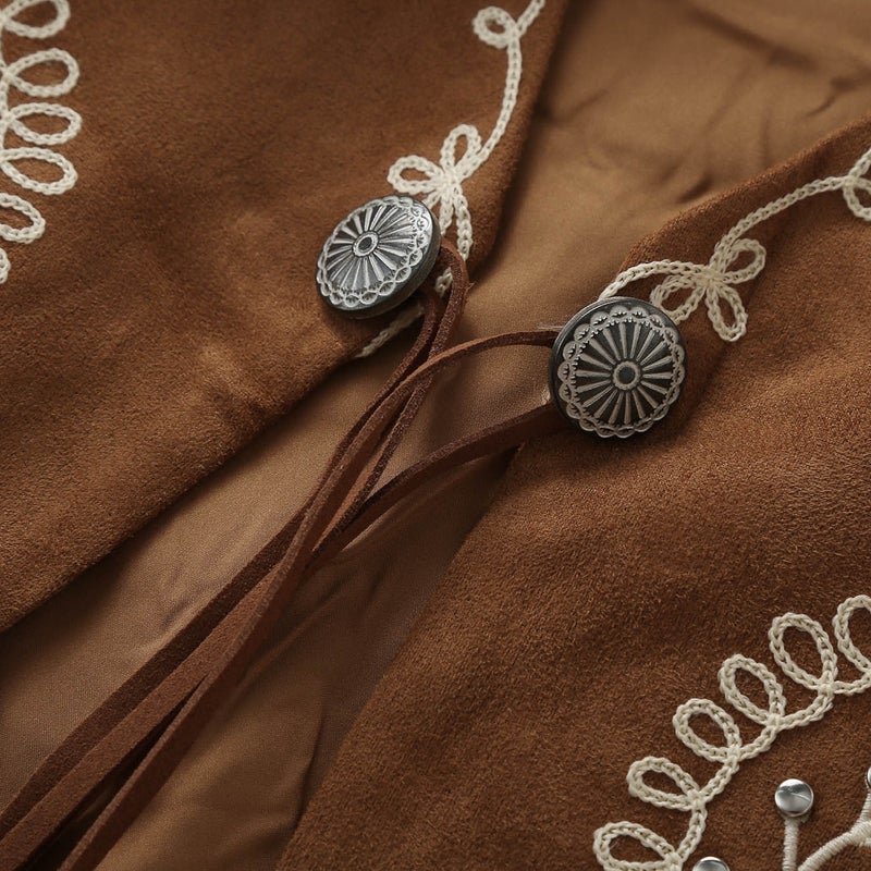 Women's Bohemian Suede Vest with Embroidery and Rivets - Image 3