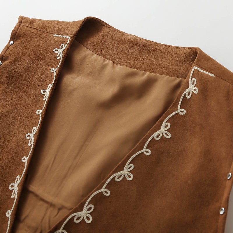 Women's Bohemian Suede Vest with Embroidery and Rivets - Image 2