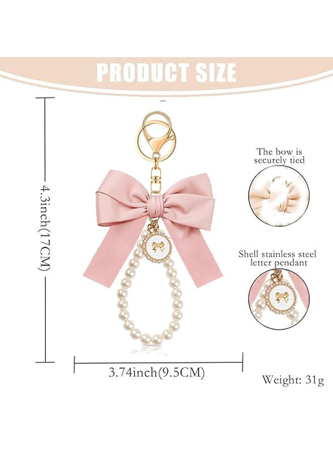 كوانتوم سلسلة مفاتيح مكونة من 3 قطع، سلسلة مفاتيح على شكل فيونكة وردية للنساء، إكسسوار لطيف على شكل حقيبة، هدية مثالية للفتيات - Image 2
