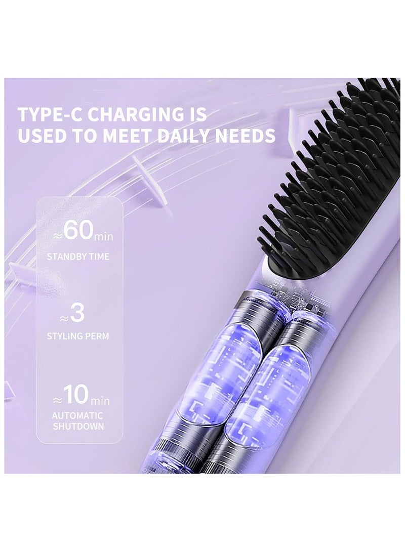 general 2-in-1 Hair Straightening Iron Portable Cordless Curling Iron USB Rechargeable Travel Shrinkage Correction 3 Temperature Electric Straightening Comb Heated Hair Brush Doesn't Hurt Hair - Image 5