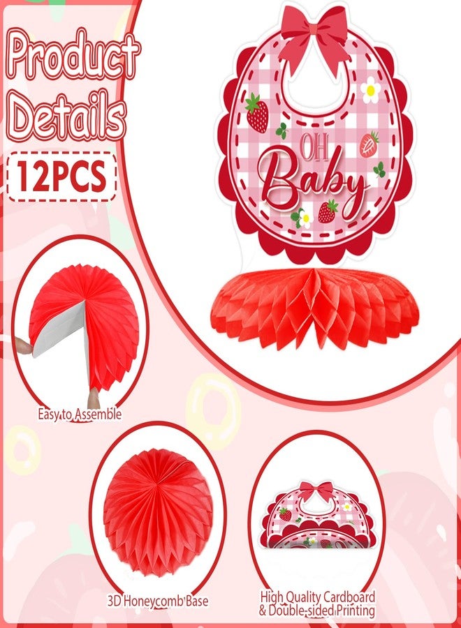 ZCPTZ Strawberry Baby Shower Decorations,12 PCS Berry Sweet Baby Shower Honeycomb Centerpiece,Strawberry Theme Birthday Party Table Topper Decor for Party Supplies - Image 3