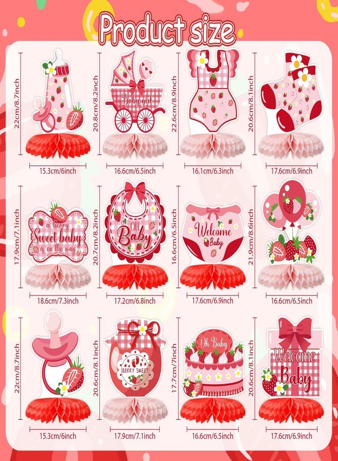 ZCPTZ Strawberry Baby Shower Decorations,12 PCS Berry Sweet Baby Shower Honeycomb Centerpiece,Strawberry Theme Birthday Party Table Topper Decor for Party Supplies - Image 2