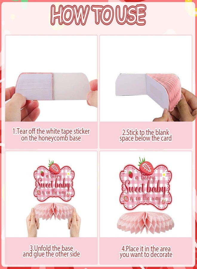 ZCPTZ Strawberry Baby Shower Decorations,12 PCS Berry Sweet Baby Shower Honeycomb Centerpiece,Strawberry Theme Birthday Party Table Topper Decor for Party Supplies - Image 4