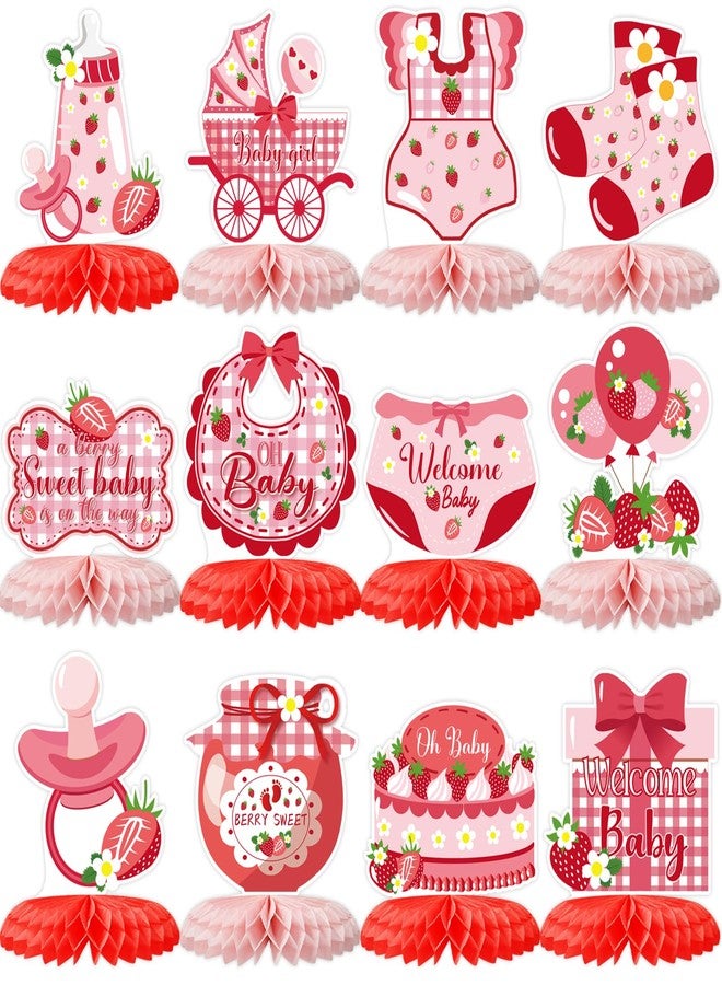 ZCPTZ Strawberry Baby Shower Decorations,12 PCS Berry Sweet Baby Shower Honeycomb Centerpiece,Strawberry Theme Birthday Party Table Topper Decor for Party Supplies - Image 1
