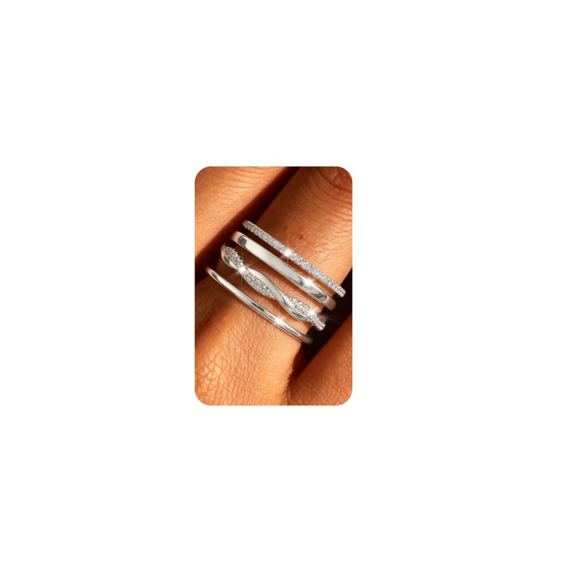 Florideco Silver Plated Stackable Rings for Women Non Tarnish Dainty Cubic Zirconia Ring Set Minimalist Wedding Bands Ring Stack Statement Engagement Promise Thumb Rings Size 7 - Image 1