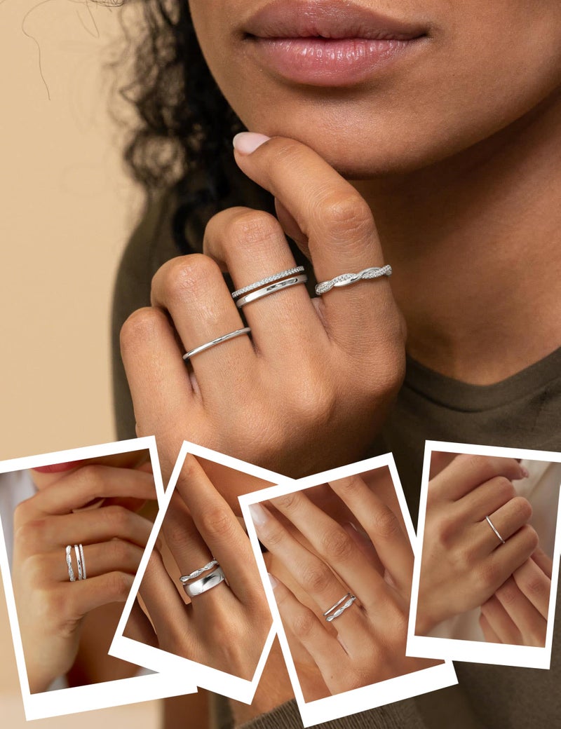 Florideco Silver Plated Stackable Rings for Women Non Tarnish Dainty Cubic Zirconia Ring Set Minimalist Wedding Bands Ring Stack Statement Engagement Promise Thumb Rings Size 7 - Image 5