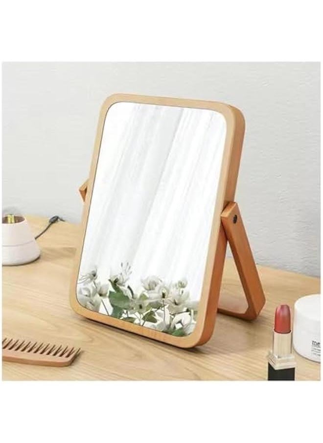 HOOKOR Wood Table Makeup Mirrors for Women - Rectangle Wall-Mounted Mirrors Desk Mirrors for Living Room Bedroom Birthday Gifts,Light Brown  - Image 1