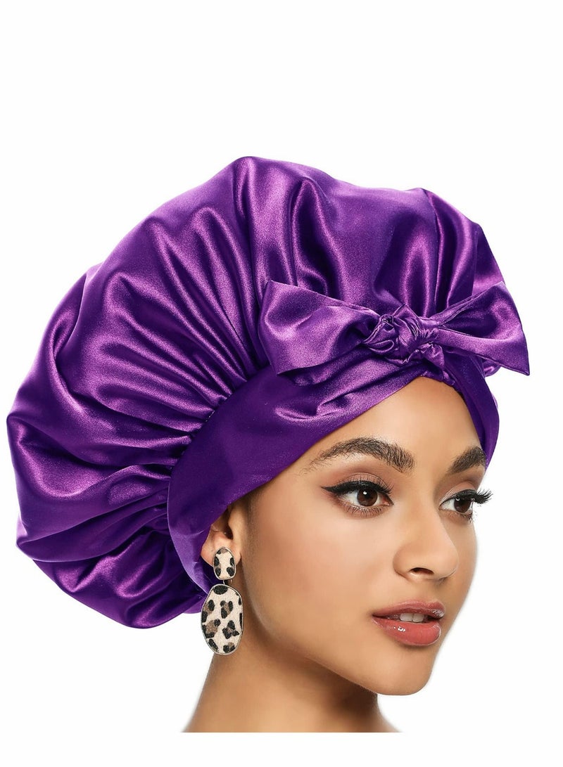 Excefore Satin Bonnet for Black Women, Jumbo Silk Bonnet for Curly Hair, Silk Hair Wrap for Sleeping, Satin Bonnet with Stretchy Tie Band, Silk Bonnet for Curly Hair Wraps for Sleeping - Image 1