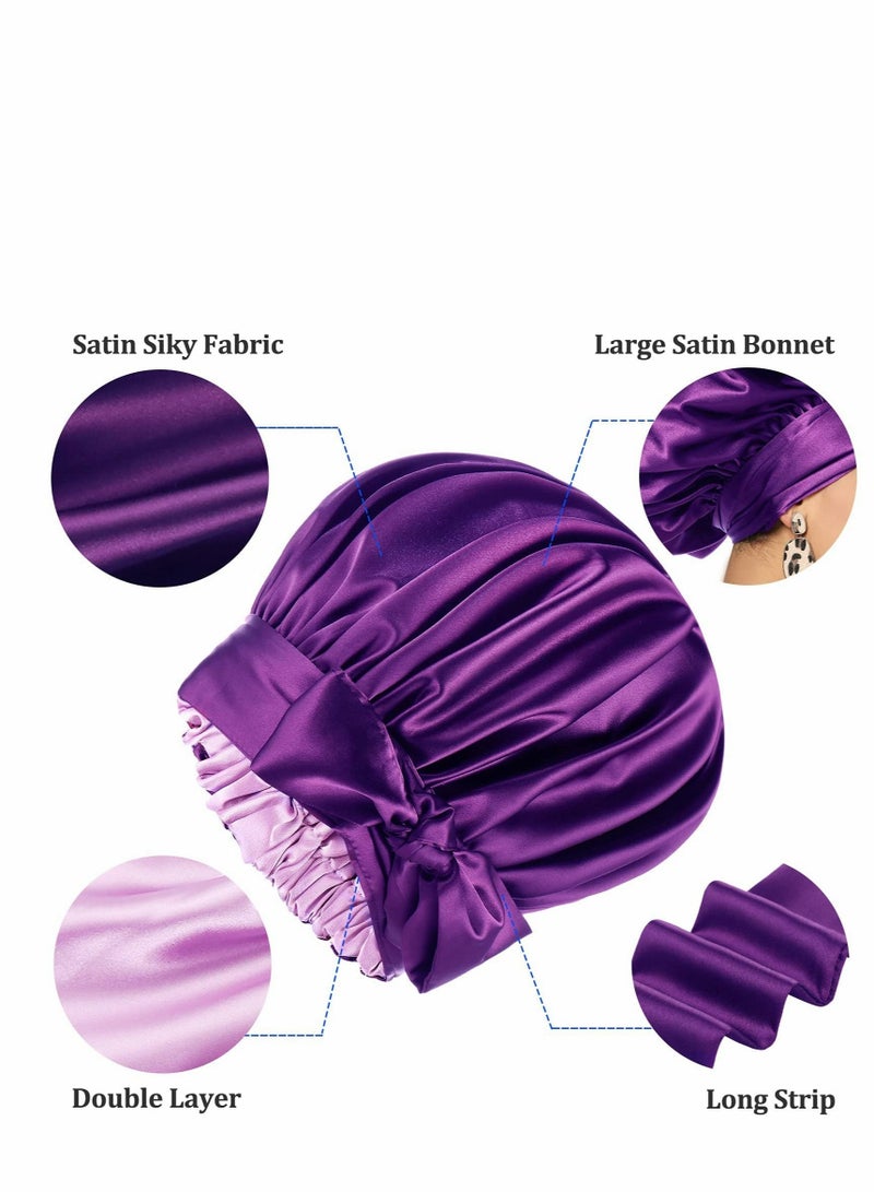 Excefore Satin Bonnet for Black Women, Jumbo Silk Bonnet for Curly Hair, Silk Hair Wrap for Sleeping, Satin Bonnet with Stretchy Tie Band, Silk Bonnet for Curly Hair Wraps for Sleeping - Image 3