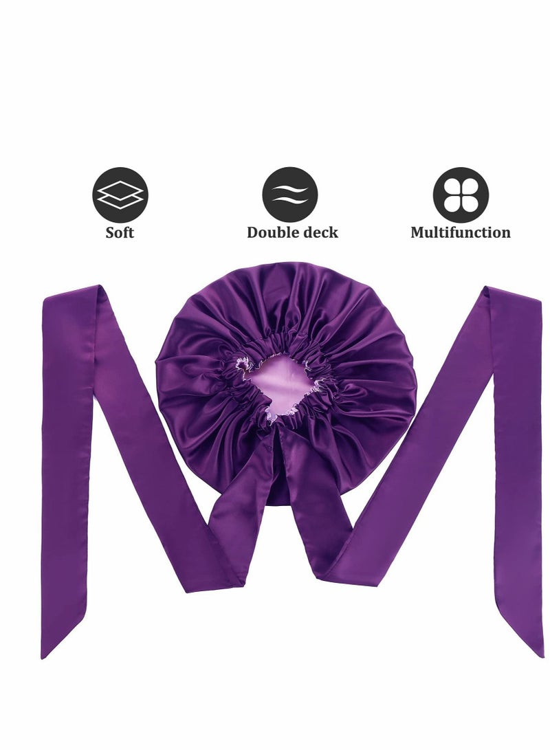 Excefore Satin Bonnet for Black Women, Jumbo Silk Bonnet for Curly Hair, Silk Hair Wrap for Sleeping, Satin Bonnet with Stretchy Tie Band, Silk Bonnet for Curly Hair Wraps for Sleeping - Image 4