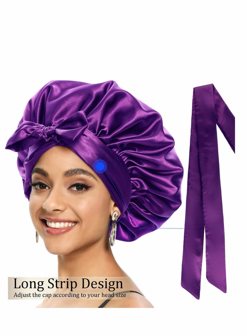 Excefore Satin Bonnet for Black Women, Jumbo Silk Bonnet for Curly Hair, Silk Hair Wrap for Sleeping, Satin Bonnet with Stretchy Tie Band, Silk Bonnet for Curly Hair Wraps for Sleeping - Image 2