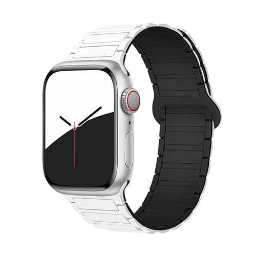 GUOi® Magnetic Silicone Watchband Compatible with Apple Watch Ultra 2＆Ultra 49mm 45mm 44mm 42mm 46mm-Men&Women Strap for iWatch Se10/9/8/7/6/5/4/3/2/1 SE 46/44/45/49/42mm(Series 3/2/1)-White/Black - Image 1