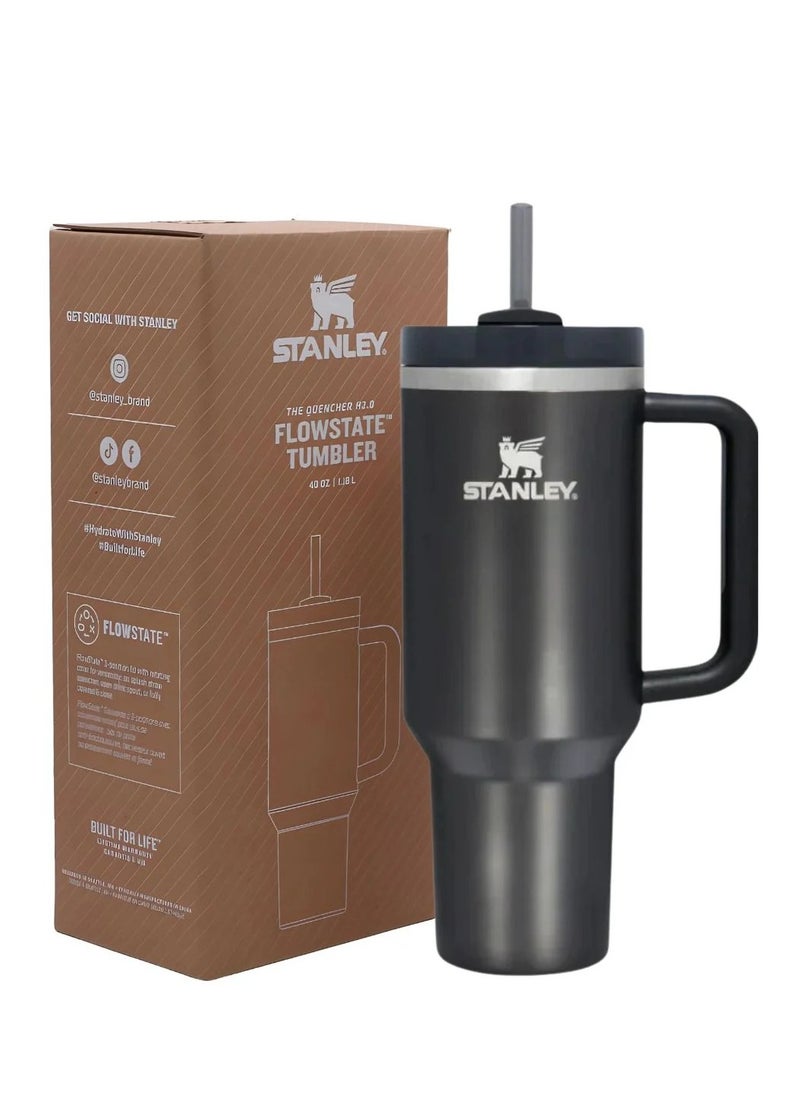 Stanley - Quencher H2.0 FlowState Vacuum Insulated Tumbler – 40 oz Black Stainless Steel Travel Mug with Leakproof Lid and Reusable Straw – Double-Walled, Durable & BPA-Free – Keeps Drinks Hot for 7 Hours or Cold for 24 Hours – Eco-Friendly, Portable & Ideal for Work, Gym, or Travel - Image 1